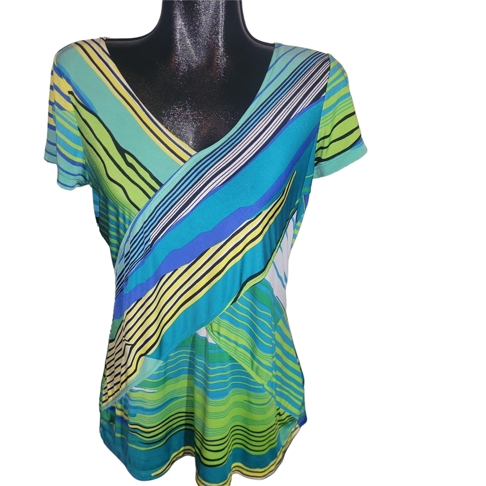 Striped V-Neck Women's Top - Multicolor XL